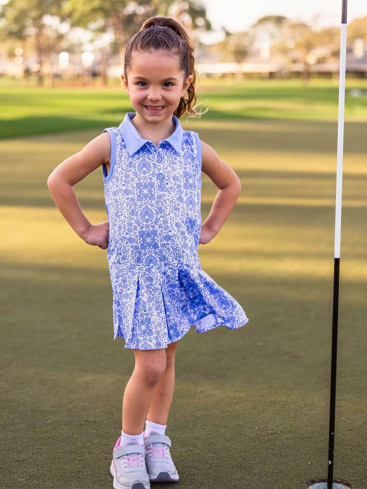 Girls Infant & Toddler Mini Naomi Pleated Drop Waist Dress -Riviera White for wholesale by Turtles and Tees