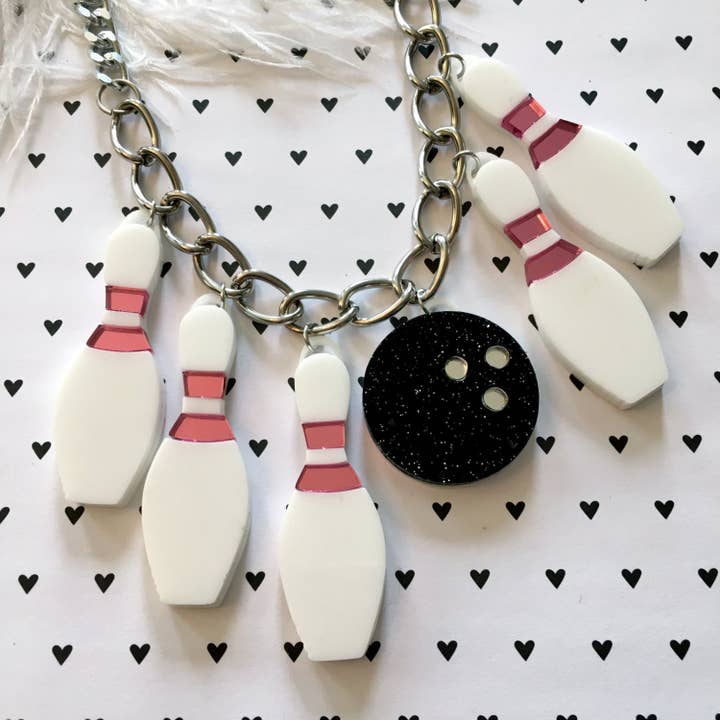 I'm Your Present - Wholesale Pendant/Charm Necklace - Bowling Pins And Ball Charm Necklace