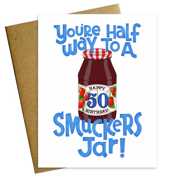 Carte d'anniversaire 50e anniversaire de Smucker's Jar pour la vente par Maggie Moore Studio