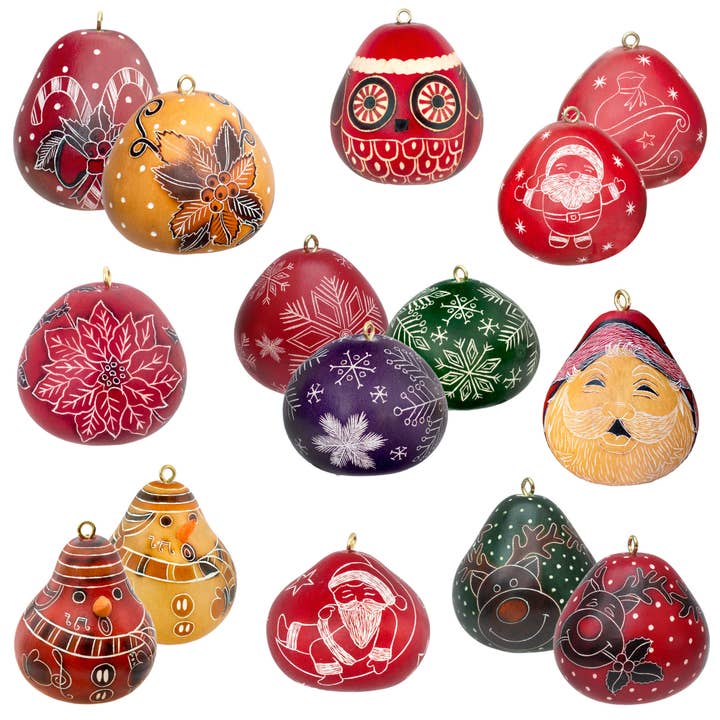 Lucuma Designs - Wholesale Ornament - Christmas Mini Mix - Gourd Ornaments - Natural Holiday