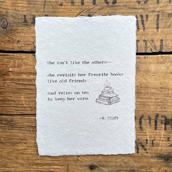 Alison Rose Vintage - Wholesale Art Print - Books and tea poem by R. Clift on handmade paper0