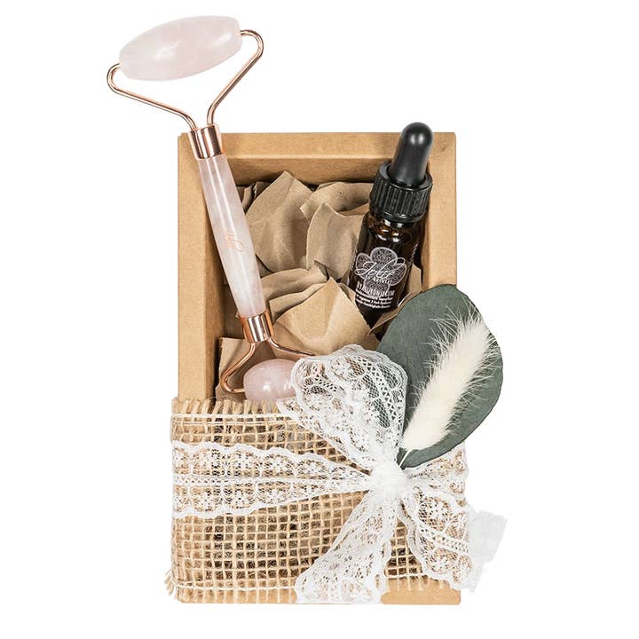 Rose Quartz Roller Gift Set with Hyaluronic Serum 5ml I Retinol I Vitamin C I for wholesale by Jolie au Naturel