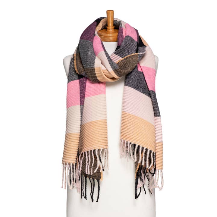 Taylor Hill Scarves & Co - Wholesale Scarf - Unisex - THSS2754: Pink: Crimped Plaid Scarf
