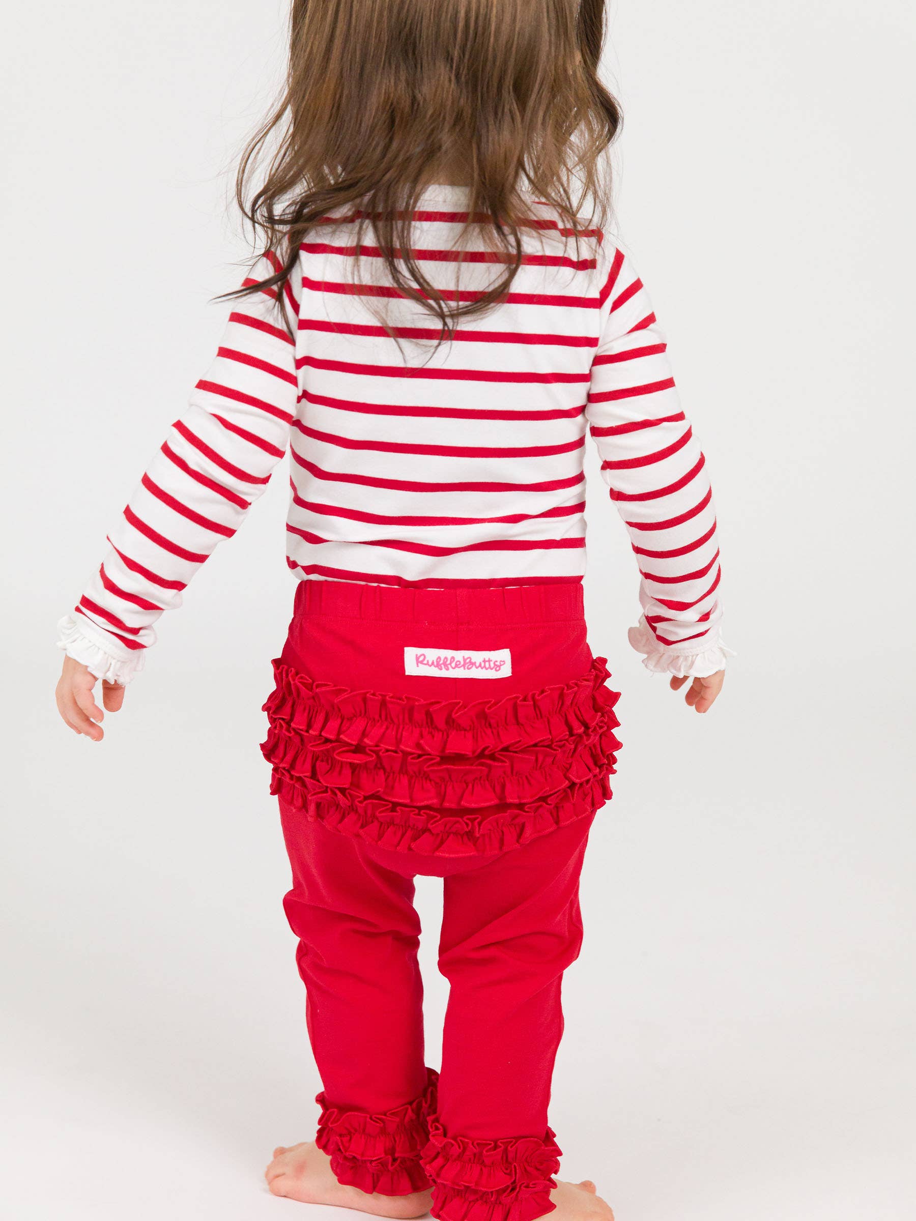 Toddler Girls Red Classic Ruffle Leggings with Signature Rear Ruffles for wholesale on Faire0