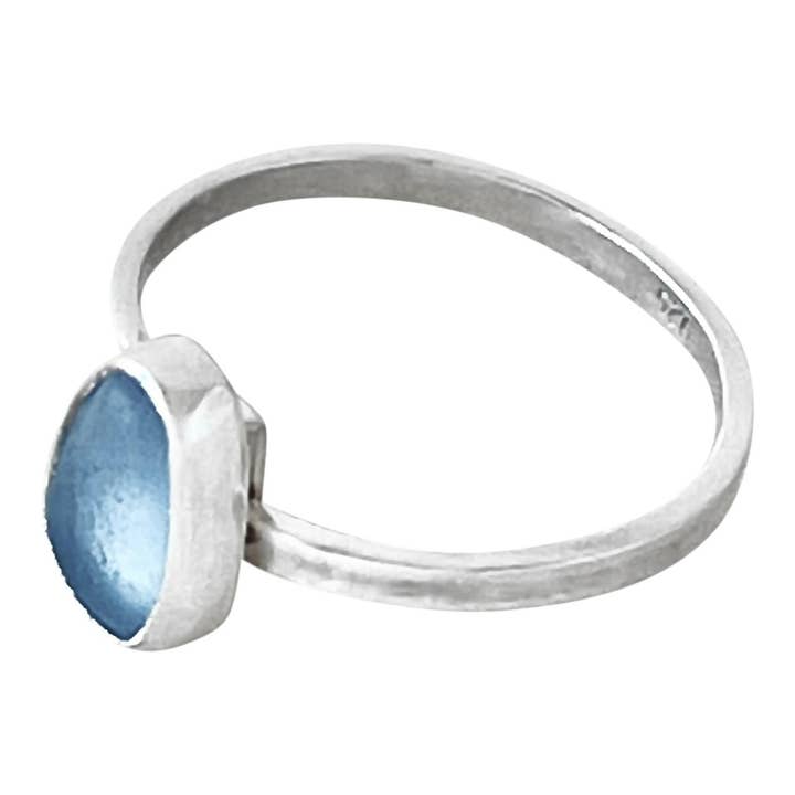 Sea Glass Adjustable Stacker Ring, Blue for wholesale by Oceano Sea Glass
