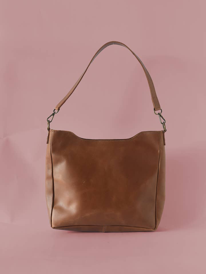 CUSTOM BRANDED | Midsized Cognac Leather Crossbody for wholesale by Purse & Clutch