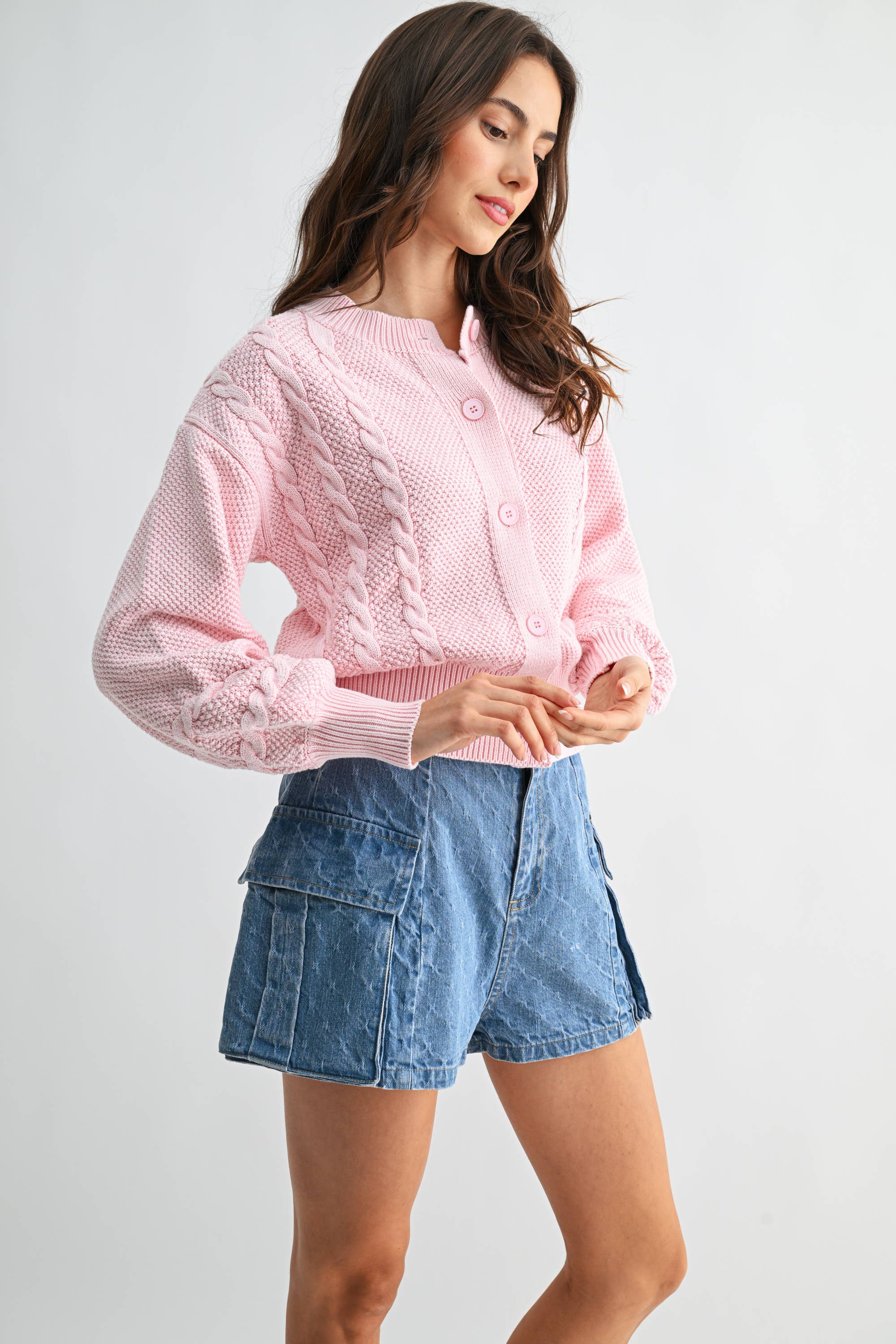 Camellia - Wholesale Cardigan - Women's - CW10019E WASHED BLENDED BROWN CABLE KNIT CARDIGAN21