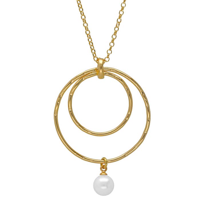 Long necklace 60cm Ohayo circle with pearl in Silver for wholesale by Victoria Cruz