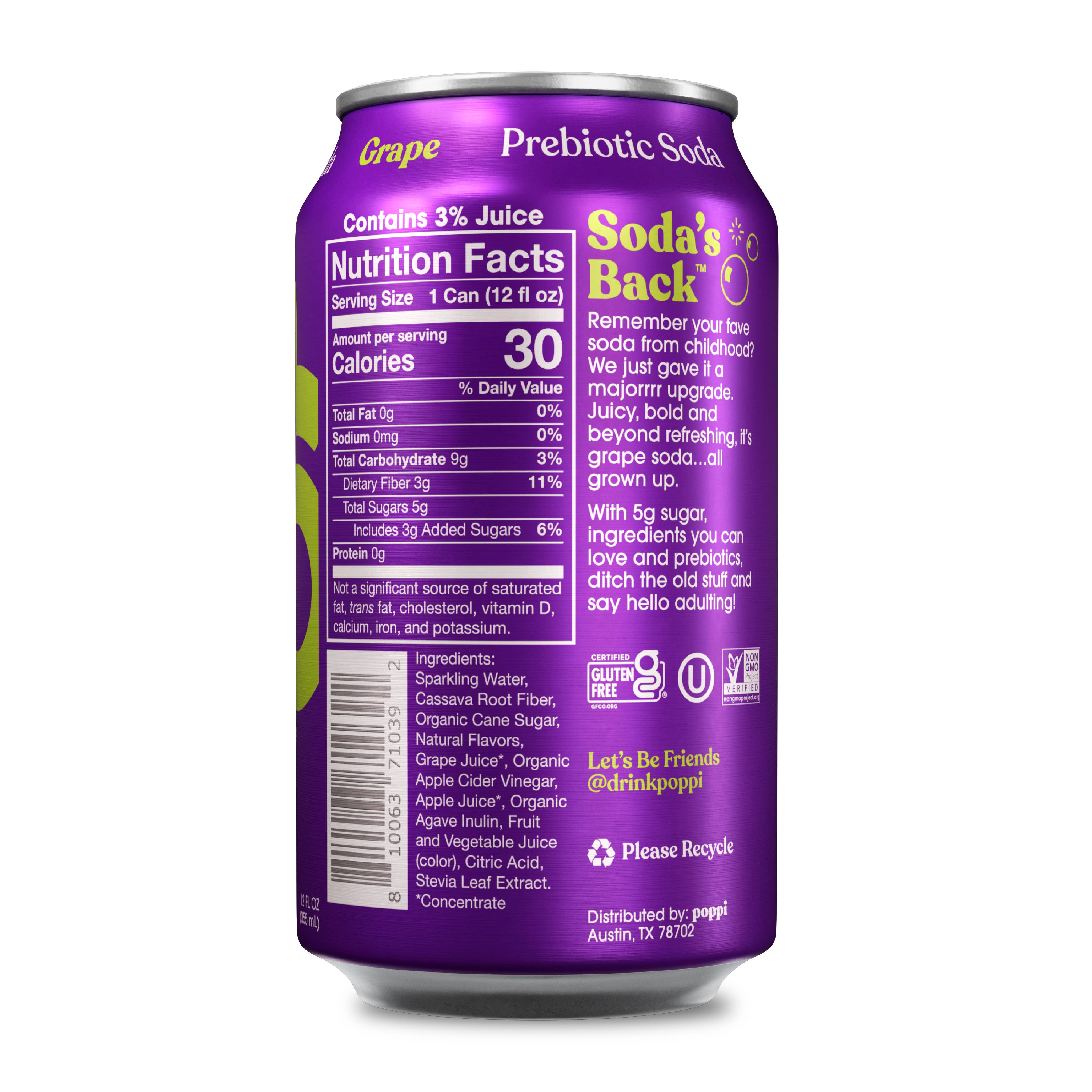 poppi - Wholesale Soda/Carbonated Drink - poppi Prebiotic Soda, Grape, 12oz1