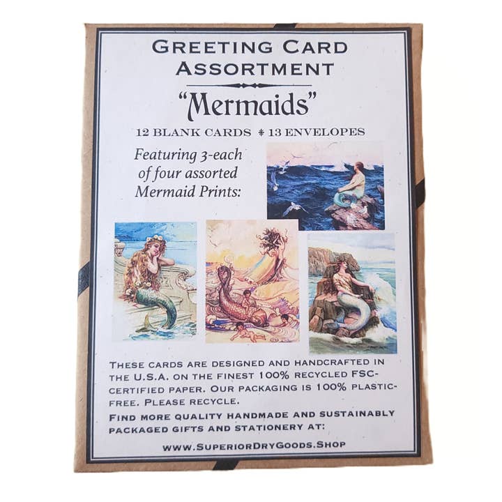 Superior Dry Goods - Wholesale Stationery/Notecard Set - "Mermaids" Recycled Note Cards | Boxed Set | Luxury1