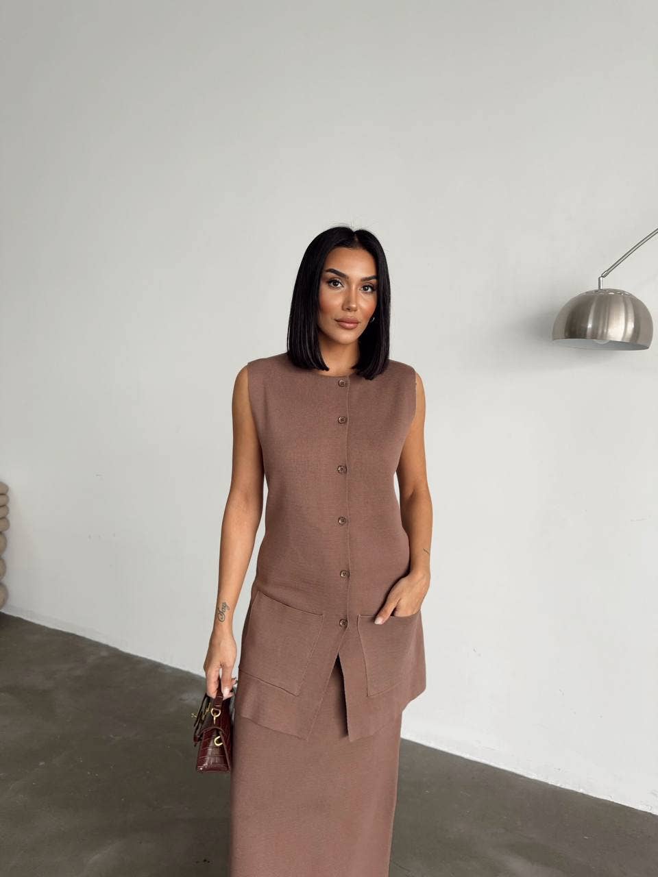 Design company-Fatma Balkir - Venta al por mayor Conjuntos de top y falda - Mujer - Conjunto de falda larga de punto y blusa sin mangas7