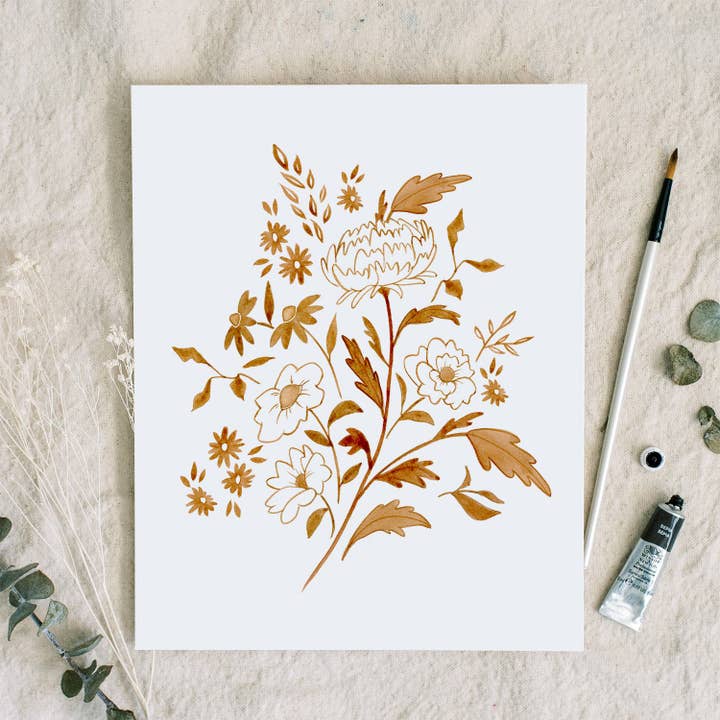Golden Autumn Florals | Art Print for wholesale by Coley Kuyper Art