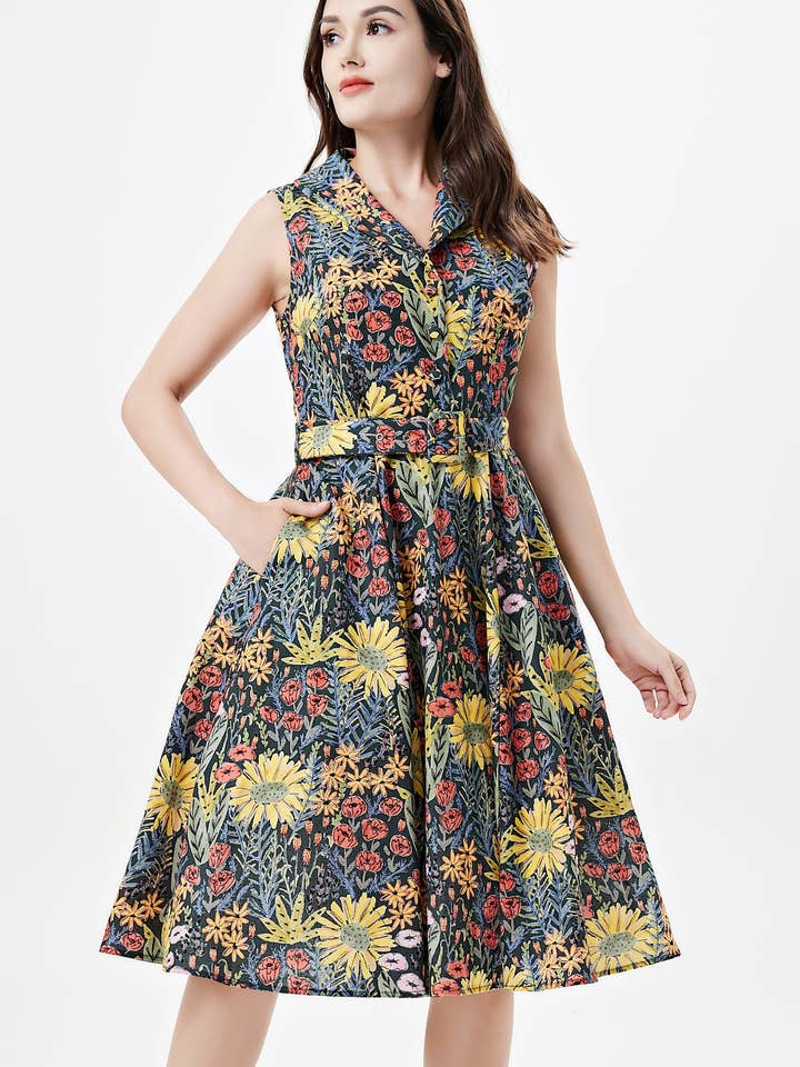 253103 | Jani | Linen Fit & Flare Dress With Pockets for wholesale by Miss Lulo