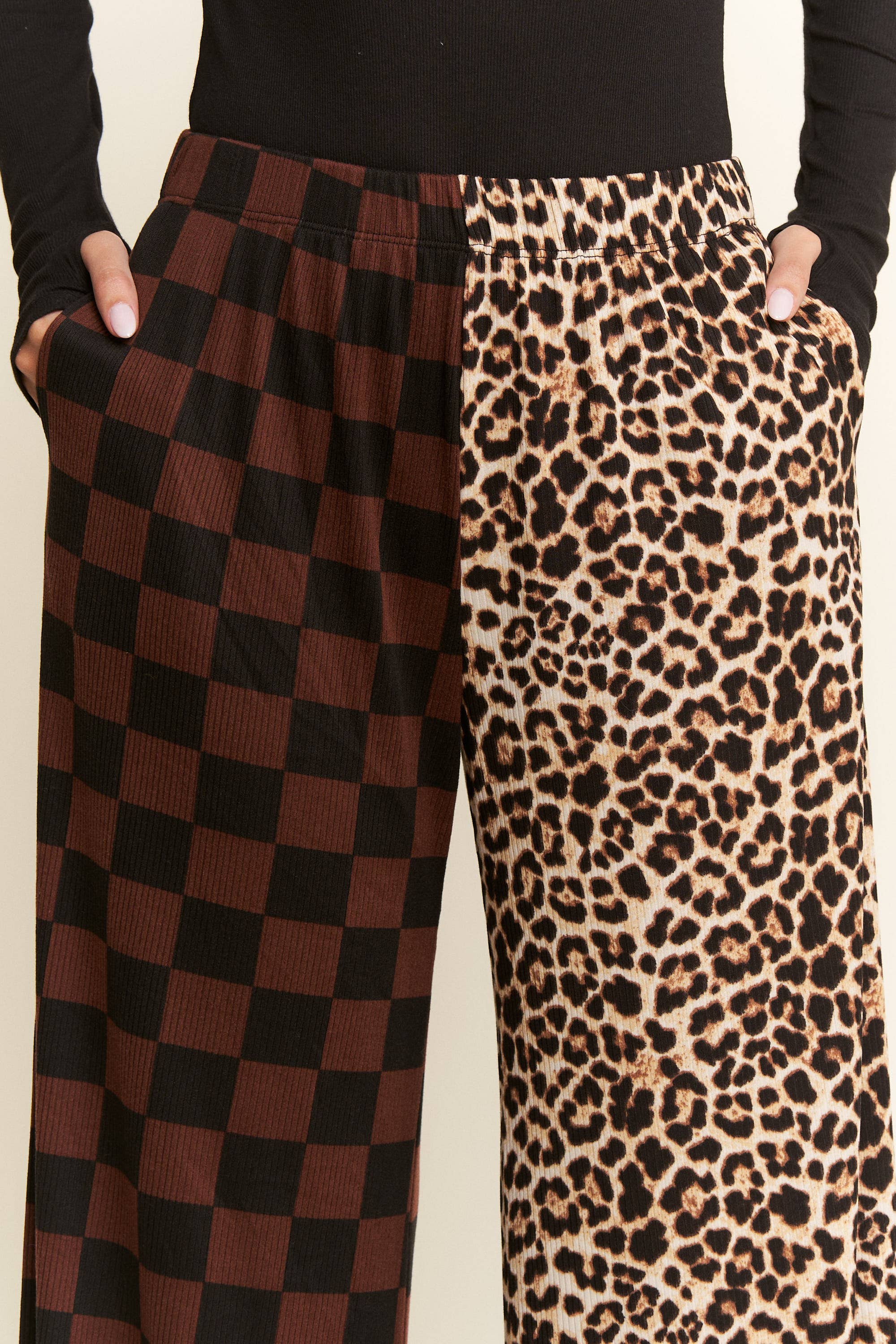 MOCHA SPLIT DECISION LEOPARD-CHECKERED PANTS for wholesale on Faire5
