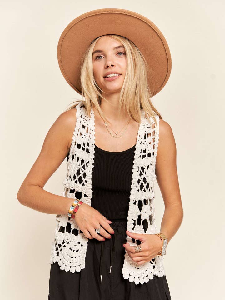 GEVLOCHTEN HAAK VEST CARDIGAN- LET3313 voor wholesale door Madelyn