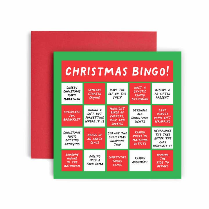 Huxters – wholesale Christmas card – Funny Christmas Traditions Bingo Card2