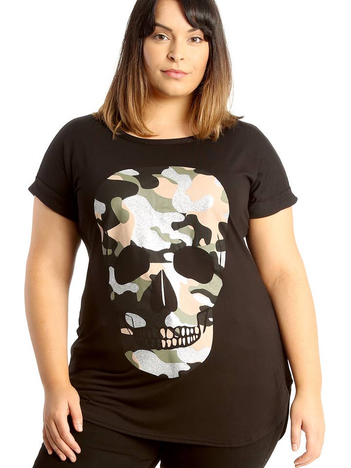 1699 Übergröße Camouflage Totenkopf Print T-Shirt für den Großhandel von NOUVELLE