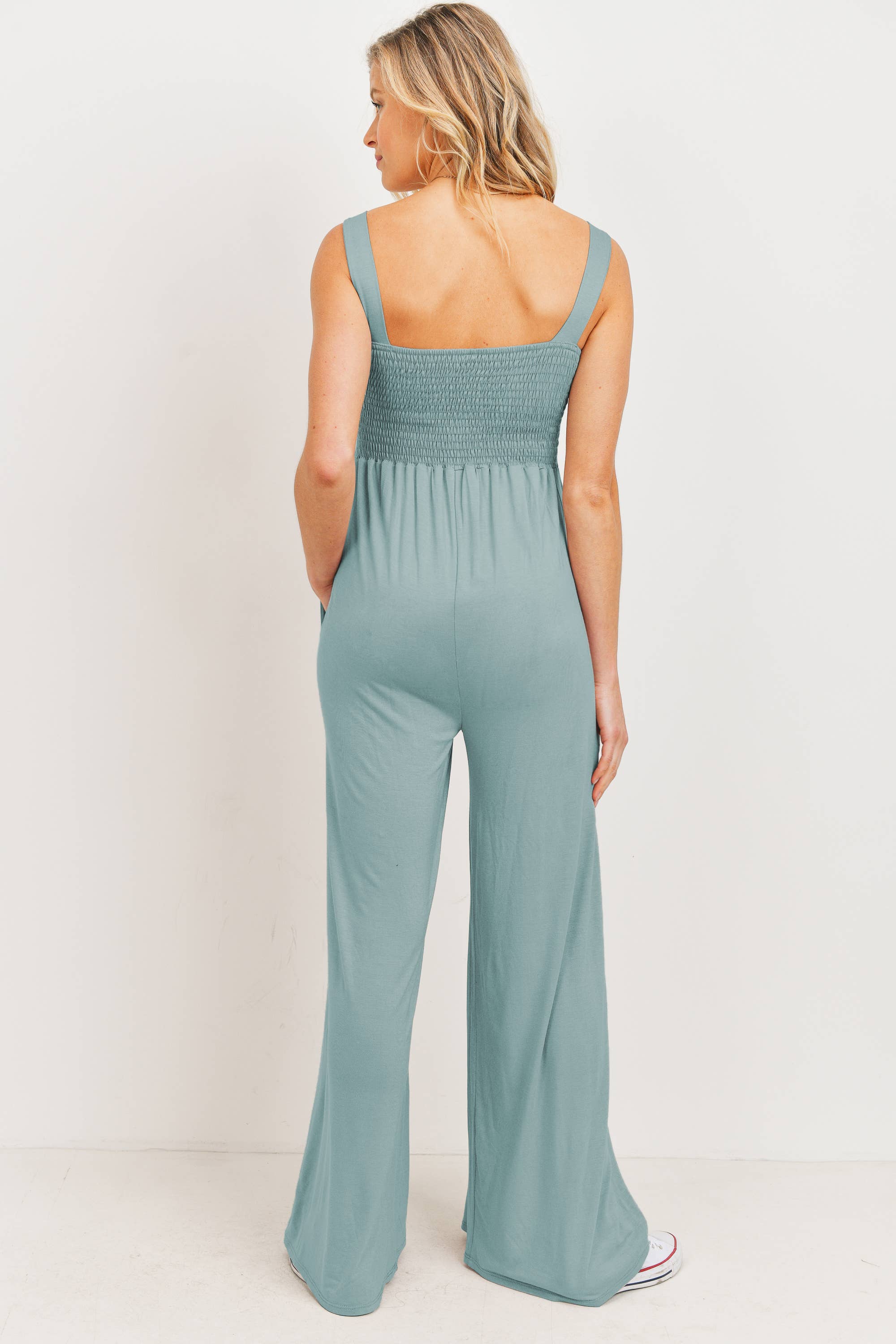 Hello Miz - Wholesale Lounge Romper - Maternity - Sleeveless Smocked Maternity Wide Leg Jumpsuit 12