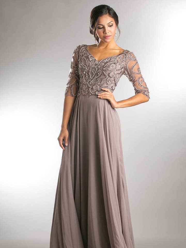 LA Merchandise LAA7046 Robe longue ornée de perles et col en V pour la vente par LA Merchandise