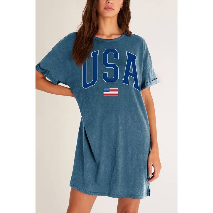 HRTandLUV - Wholesale T-Shirt (Graphic) - Women's - USA USAFLAG MINERAL GRAPHIC DRESS
