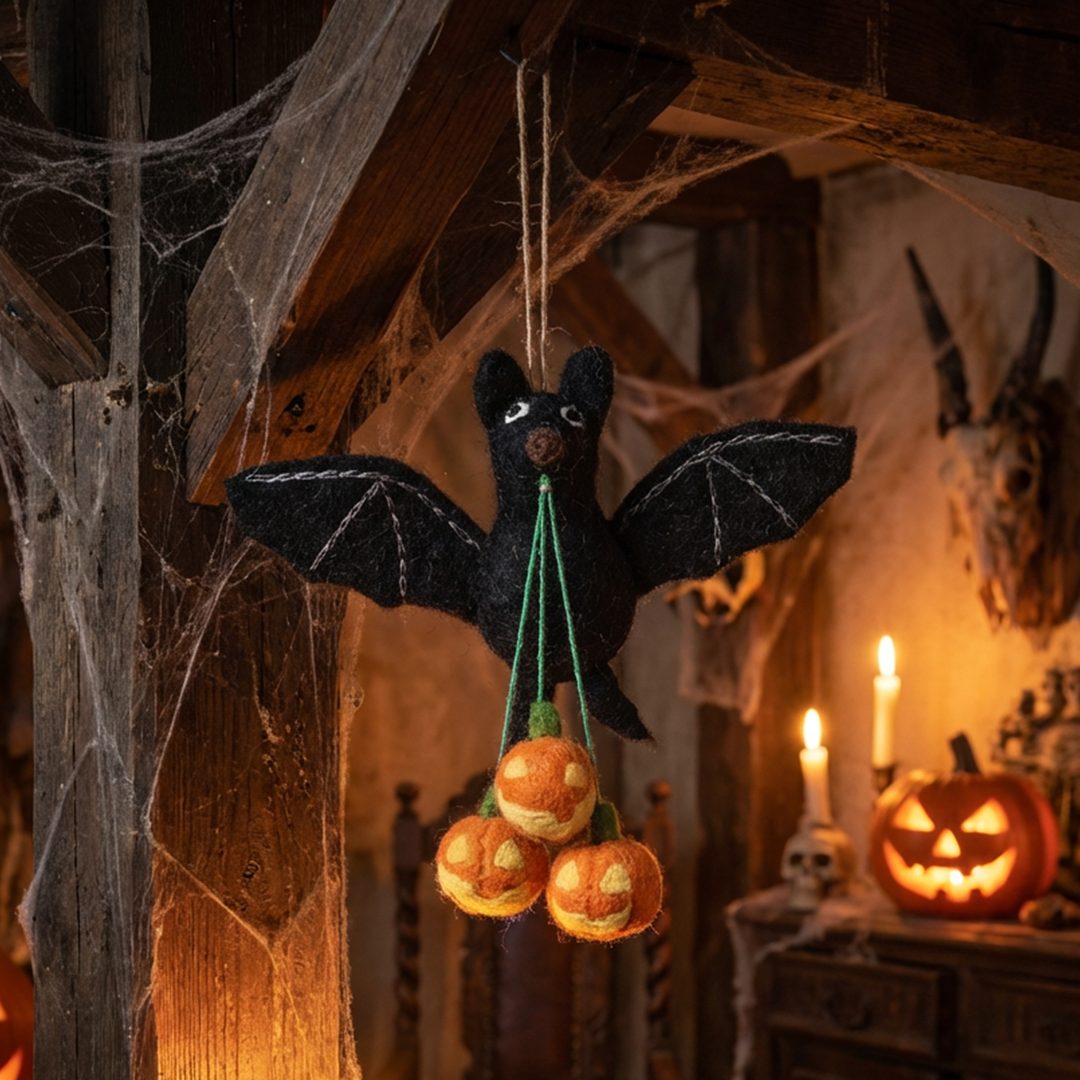 Felt So Good - Vente Objets de décoration - Décoration d'Halloween à suspendre en feutre faite main avec l'ombre de la chauve-souris0