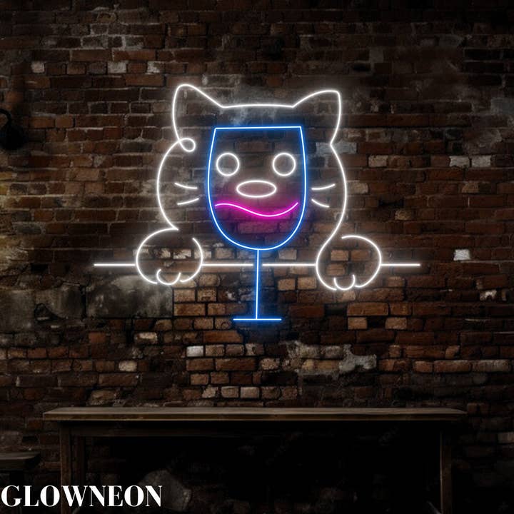 Glow Neon - Wholesale Neon Sign - Cat Wine Glass Wall Art, Cat Led Wall Decor, Cat Neon Sign3