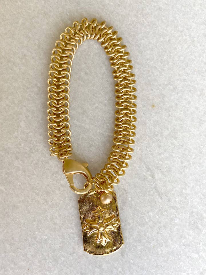 Cross Pendant Matte Gold Bracelet for wholesale by Bittersweet Designs