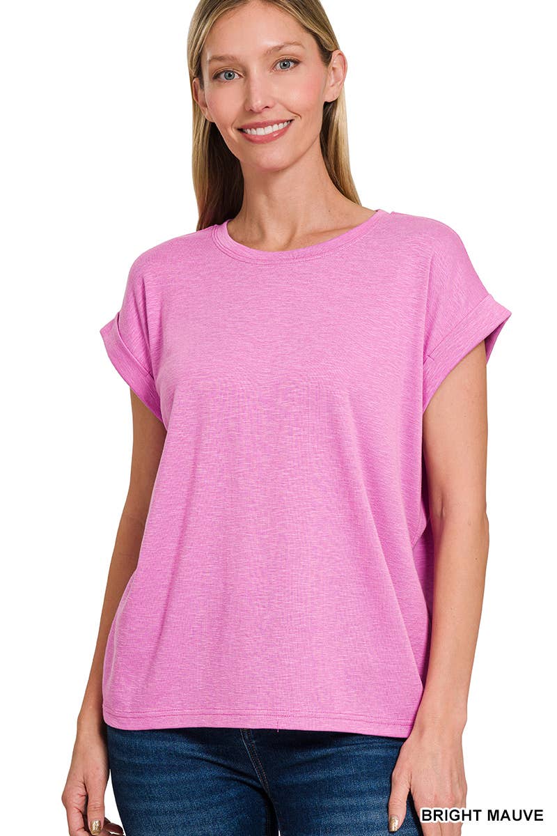 42POPS - Venta al por mayor Jersey corto de punto - Mujer - ..._ SI-27283 Camiseta de Manga Enrollada de Algodón Modal Slub3