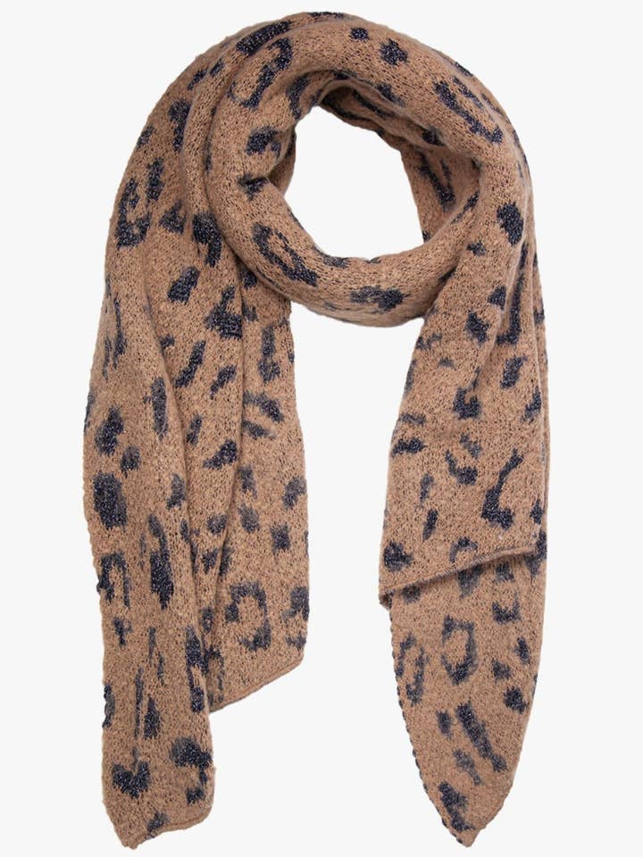 Asymmetric Leopard Print Heavyweight Scarf- Neutral for wholesale by Sarta Accessories