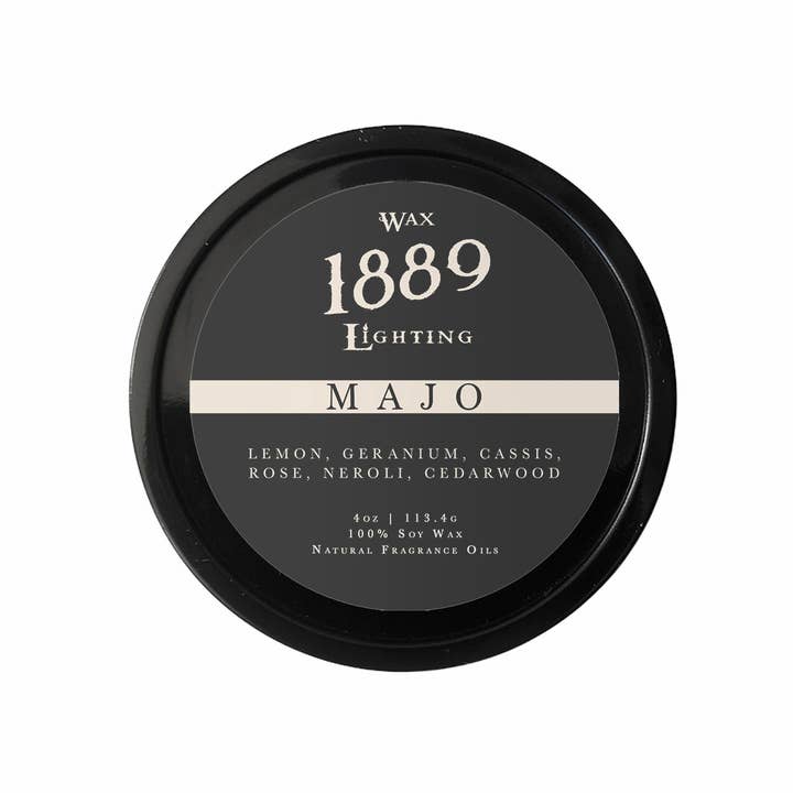 1889 Wax Lighting - Wholesale Travel Candles - Majo Tin 4oz Tin Candle