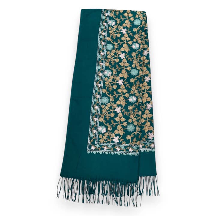 London Scarves – wholesale Scarf – Women's – Embroidery flower print on blank canvas with tassels  10