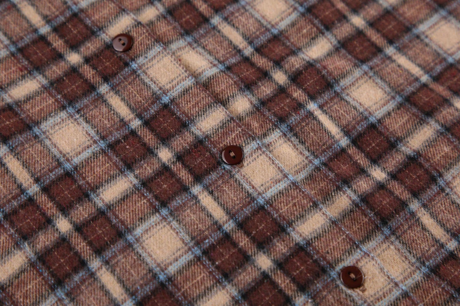 Khaki Loose American vintage long design plaid shirt for wholesale on Faire6