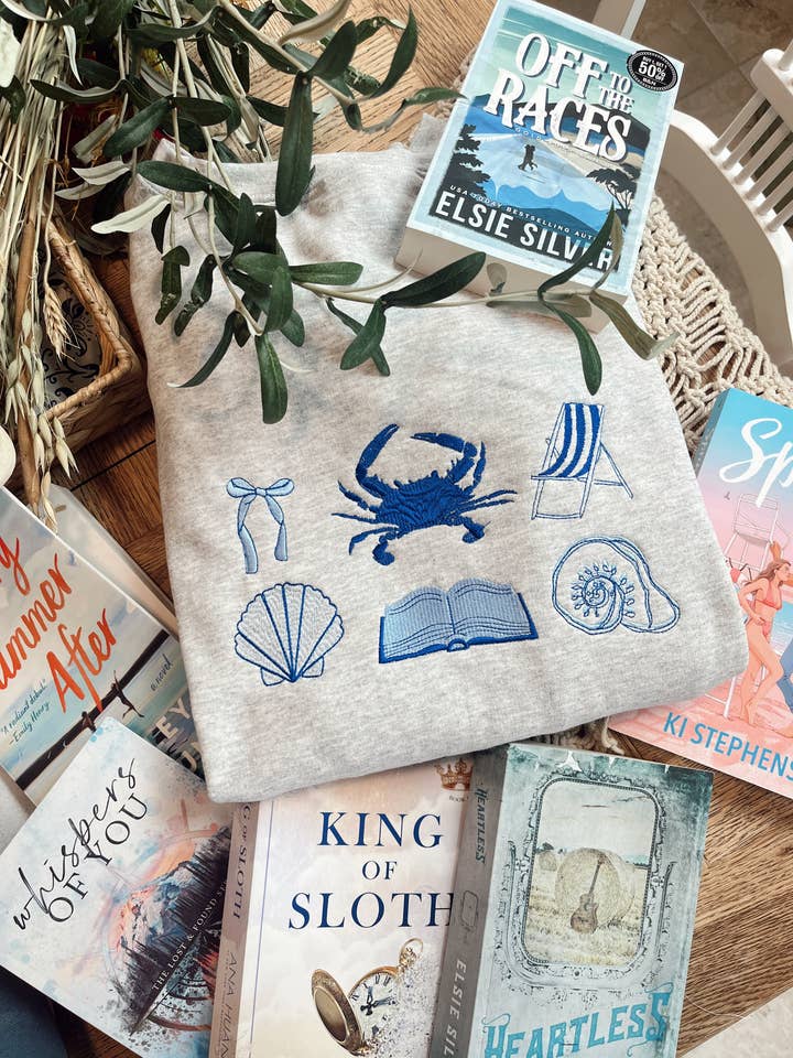 Bookish Summer Sweatshirt- Coastal Print for wholesale by Threaded By Sabrina