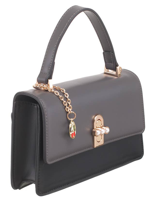 Bessie London - Wholesale Crossbody Bag - Women's - DUAL-TONE PEARL FLAP CROSSBODY BAG0