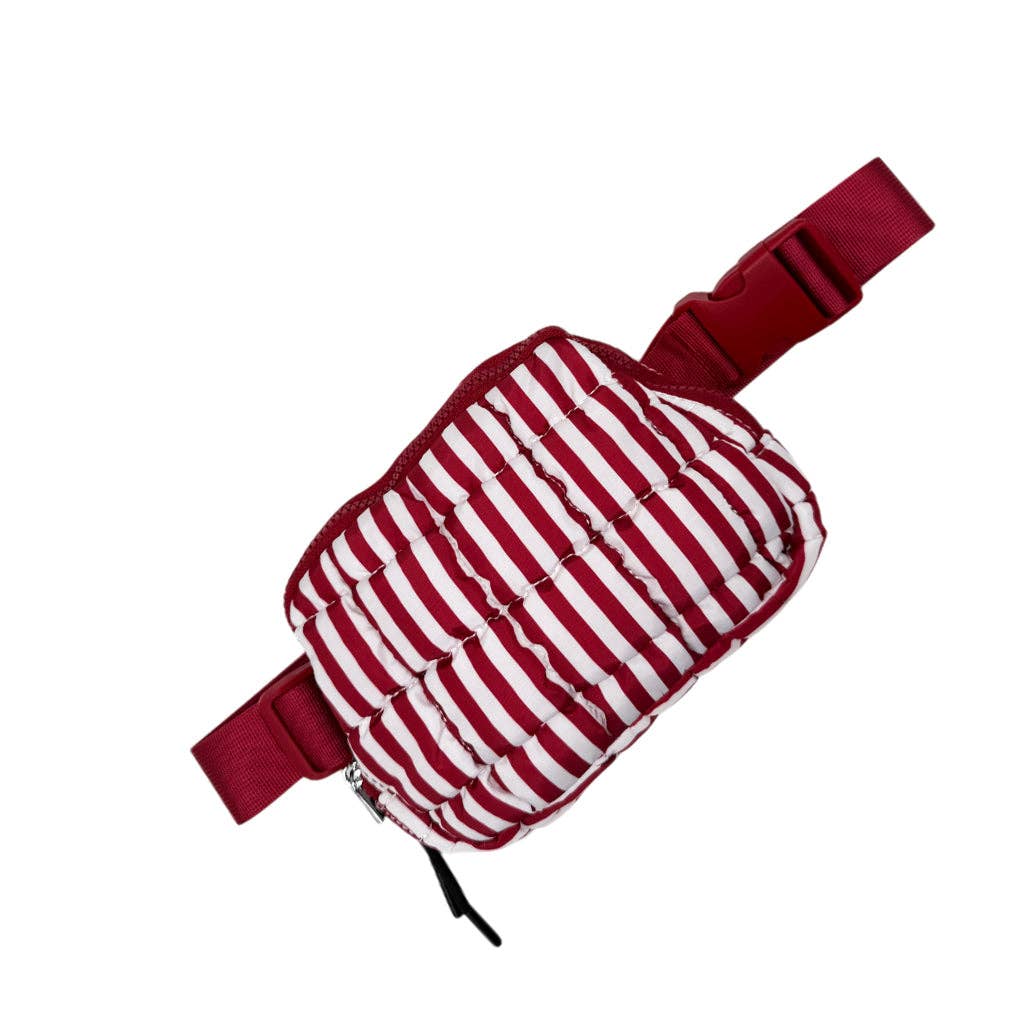 Girlie Girl Originals - Wholesale Belt Bag - Women's - GZ-1511 Striped Puffer Quilted Belt Bag Red/White0