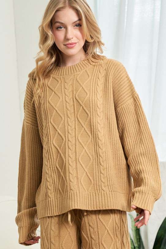 CAMEL Cable Crochet Oversize Sweater for wholesale on Faire9