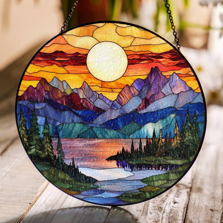Mountain Range Stained Glass Suncatcher, Nature Decor for wholesale by TMLECOM LTD