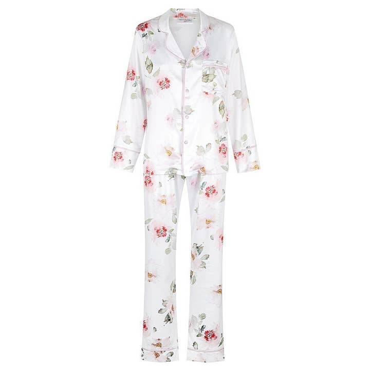 Kids Satin Satin PJ Set - Long Sleeve with Long Pants Floral for wholesale by Midnight Mischief