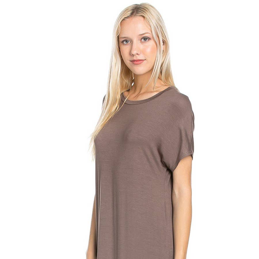 Azules Clothing - Wholesale Dress - Women's - ADM-8252RS Loose fit Crew Neck Hem Midi Dress30