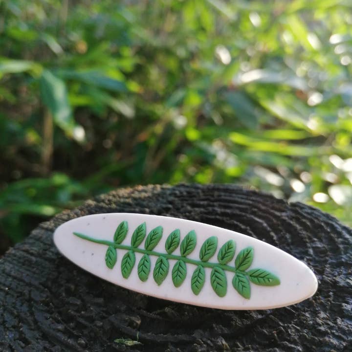 Detailed Fern Polymer Clay Crocodile Hair Clip for wholesale by Green Grove Designs