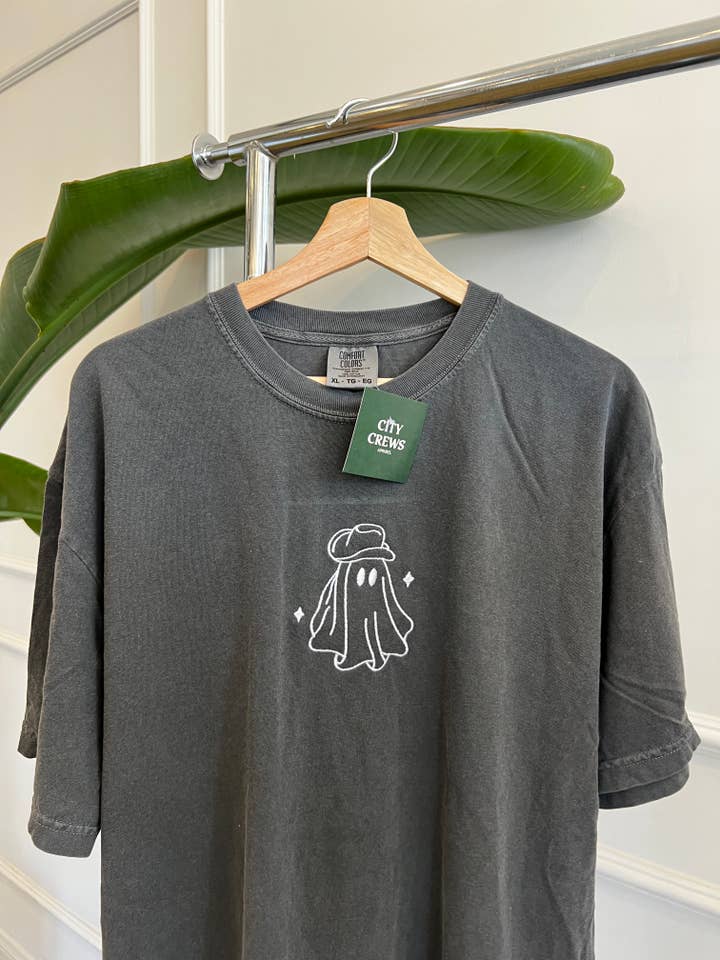City Crews Apparel - Wholesale T-Shirt - Women's - Cowboy Ghost Tee, Embroidered Ghost Shirt, Fall Tshirt4