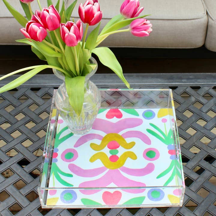 Jeanne Player Fine Art - Wholesale Serving Tray - Palm Beach Acrylic Tray, 12 x 12 Serving Tray Colorful4