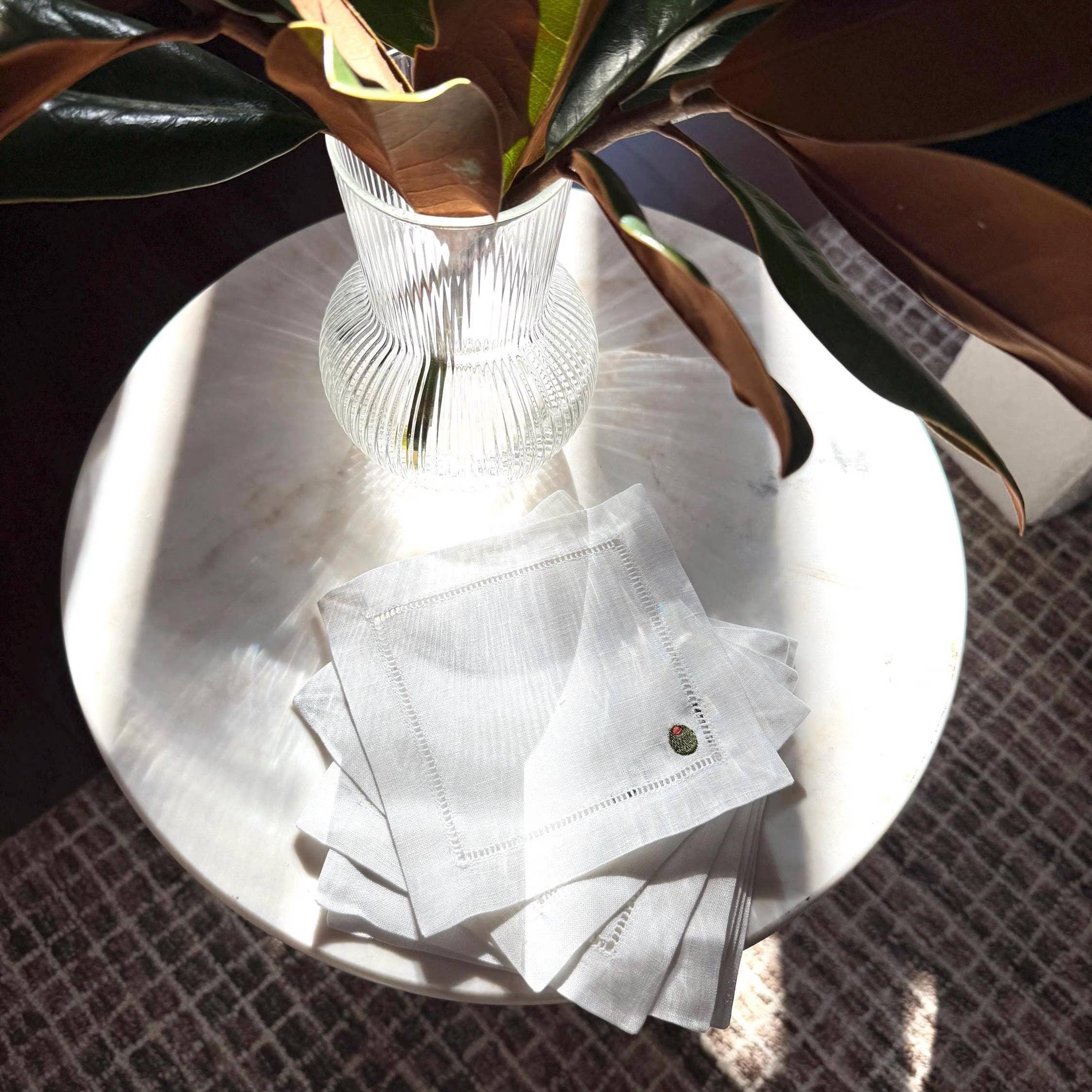 Casey Jo Paper Co. - Wholesale Dinner & Cloth Napkin - Olive Martini Embroidered Cocktail Napkin Set2