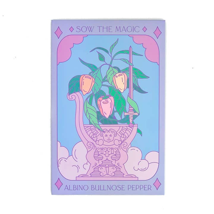 Albino Bullnose Pepper Tarot Seed Packet for wholesale by Sow the Magic