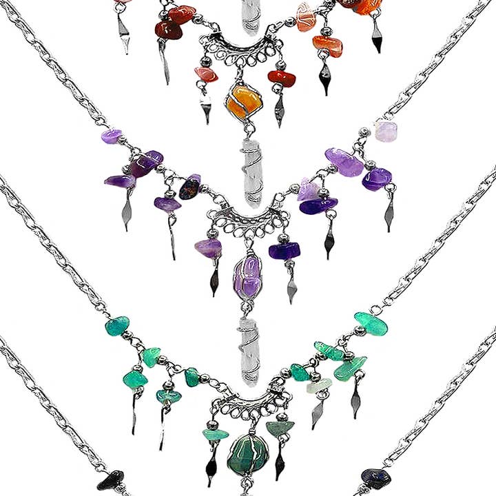 Wire Wrapped Agate Crystal Chip Stone Metal Anklet for wholesale by Pichincha