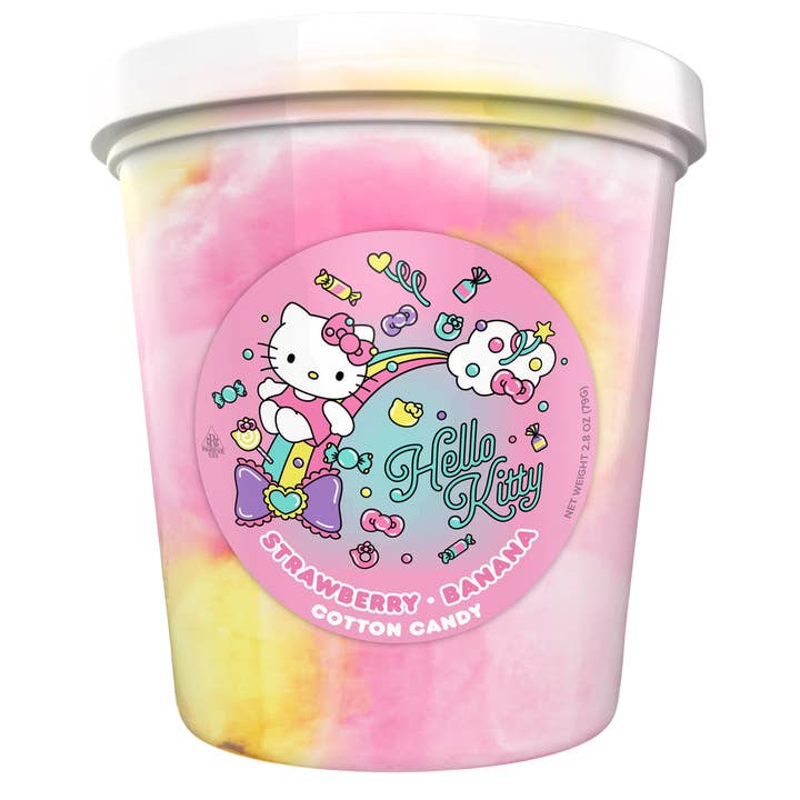 Hello Kitty Strawberry Banana Cotton Candy Tub 2.8 oz 3 ct for wholesale by Long Island Candy Factory