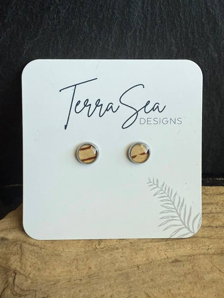 Genuine Birch Bark Stud Earrings 6mm (Brown) for wholesale by TerraSeaDesigns