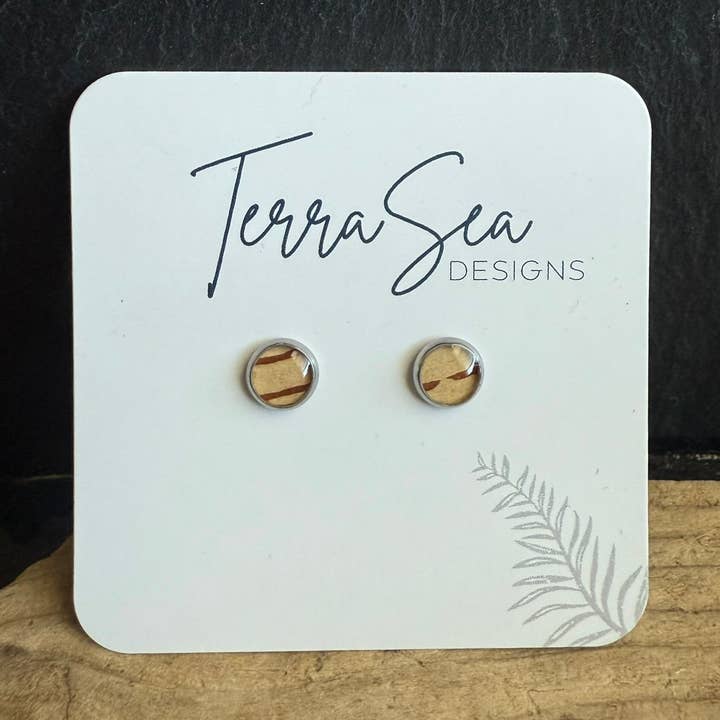 Genuine Birch Bark Stud Earrings 6mm (Brown) for wholesale by TerraSeaDesigns