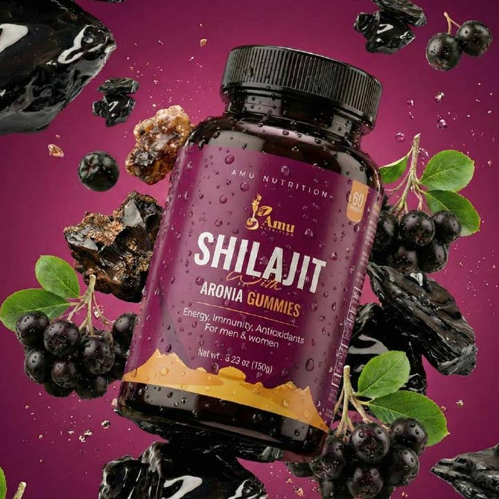 Shilajit Gummies med Aronia, Premium Mongolsk shilajit 60 for engroshandel hos Amu Nutrition