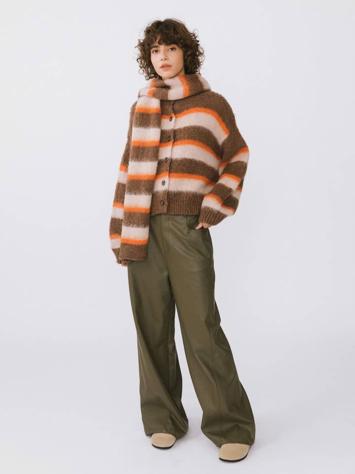 CUBIC - Wholesale Cardigan - Women's - Striped Color Block Wool Knit Cardigan With Scarf16